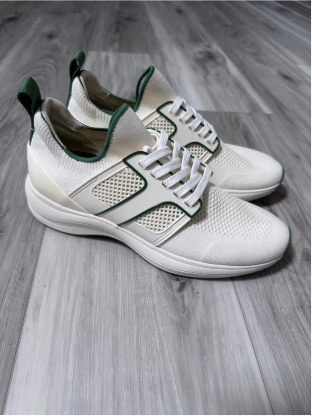 Tory Burch Good Luck Trainer Sneakers Womens 8.5 White Green Knit Athletic Shoes